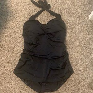 Esther Williams solid black one piece bathing suit